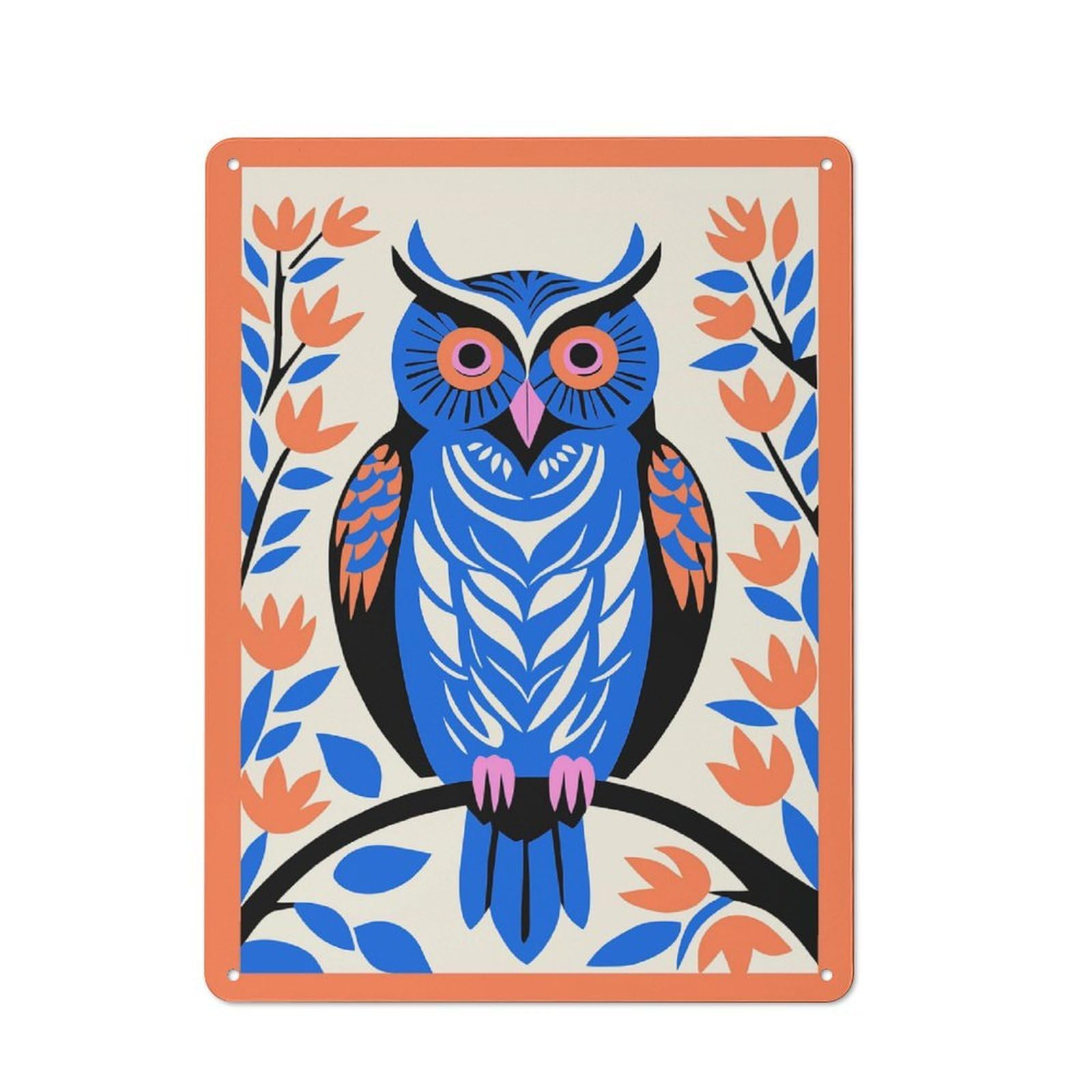 Junmoney Style-4 Vintage Metal Plaque 40X30cm Featuring Bohemian Colorful Owl For Home Bar Wall, A Metal Wall Feature For Home Bars And Entertaining Spaces