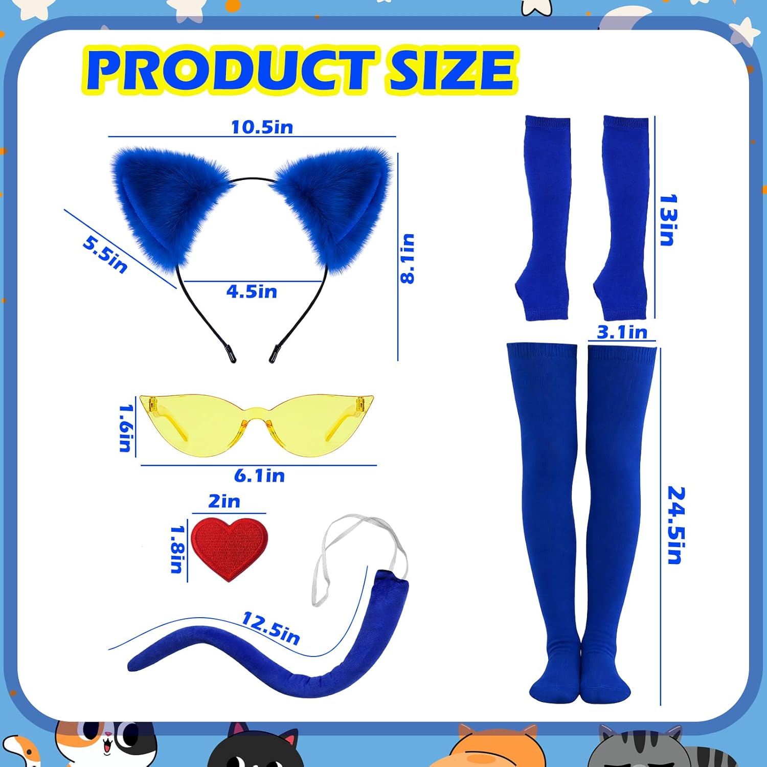 QLINLEAF Blue Cat Costumes Set Cat Ears Headband Gloves Tail for Women Halloween Cosplay - Image 4