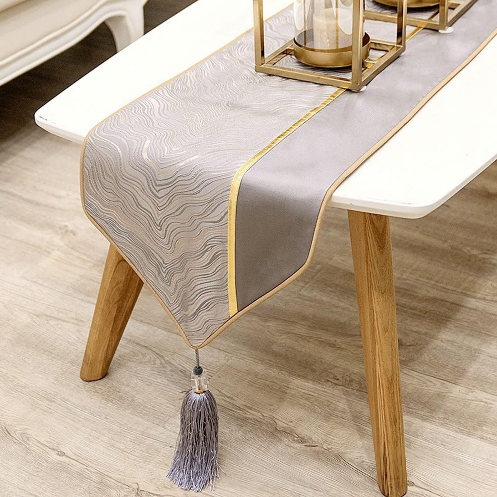 Chemin de Table Moderne Gris Argent Géométrique,Polyester,33x240cm
