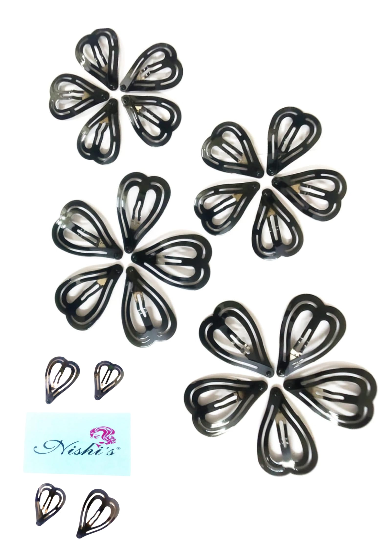 (Pack of 24) Combo Heart Shape Tic Tac Hair Clips of Regular And Small Size, Black Glossy Metal Tik Tak Hair Accessories For Women, Heart Shape Tick Tack For Girls For Stylish Look