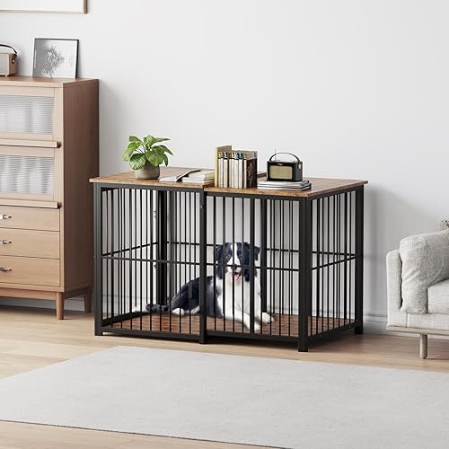 Miniatura 3 de Mueble de jaula grande para perros grandes, muebles retráctiles para perreras, perrera grande de madera para interiores, muebles de jaula para