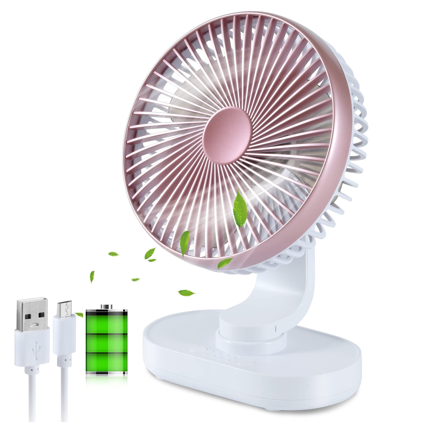 Battery Operated Fan Portable, 4 Speed 4000 mAh 8.9 Inch USB Powered Fan, Adjustable Angle Tabletop Fan with Upgraded Strong Airflow Quiet Small Desk Fan for Travel, Camping, Office, Car
