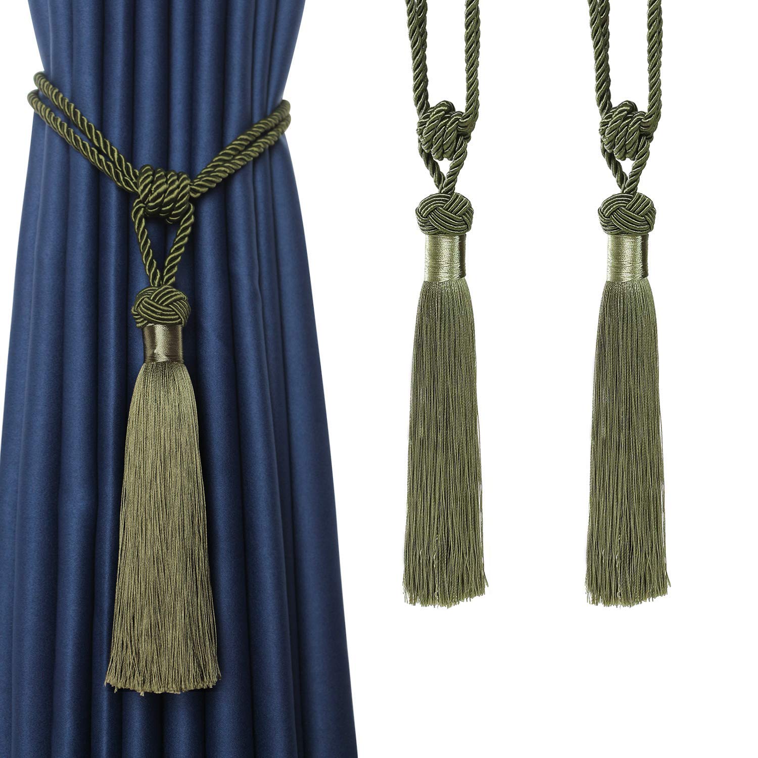 Tassel Curtain Tiebacks， Braided Rope Curtain Tiebacks Decorative Tassels Multicolor 2/4 Pcs(Grün,2pcs)