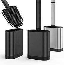 Bathroom Brushes Silicone 304 Stainless Steel, TPR Silicone Toilet Brush Flexible and Soft for Deep Cleaning, Toilet Brush, Wall or Floor Mount, Black