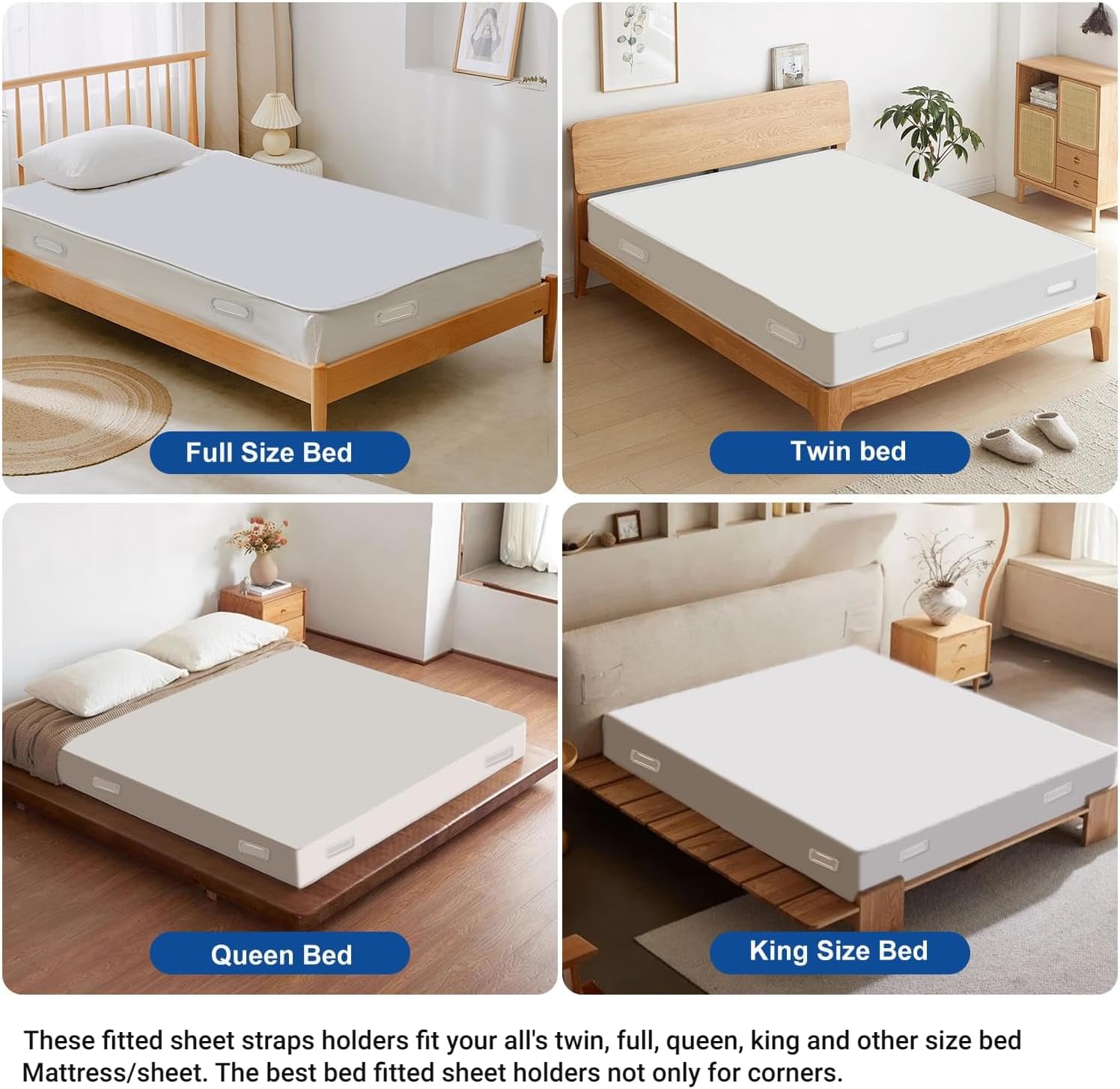 Bed Sheet Holders for Corners 8 Pack - Adjustable Elastic Fitted Sheet Clips for Deep Pocket Mattresses, Anti-Slip Corner Fasteners, Needle-Free Grippers, Universal Fit for All Bed Sizes, White