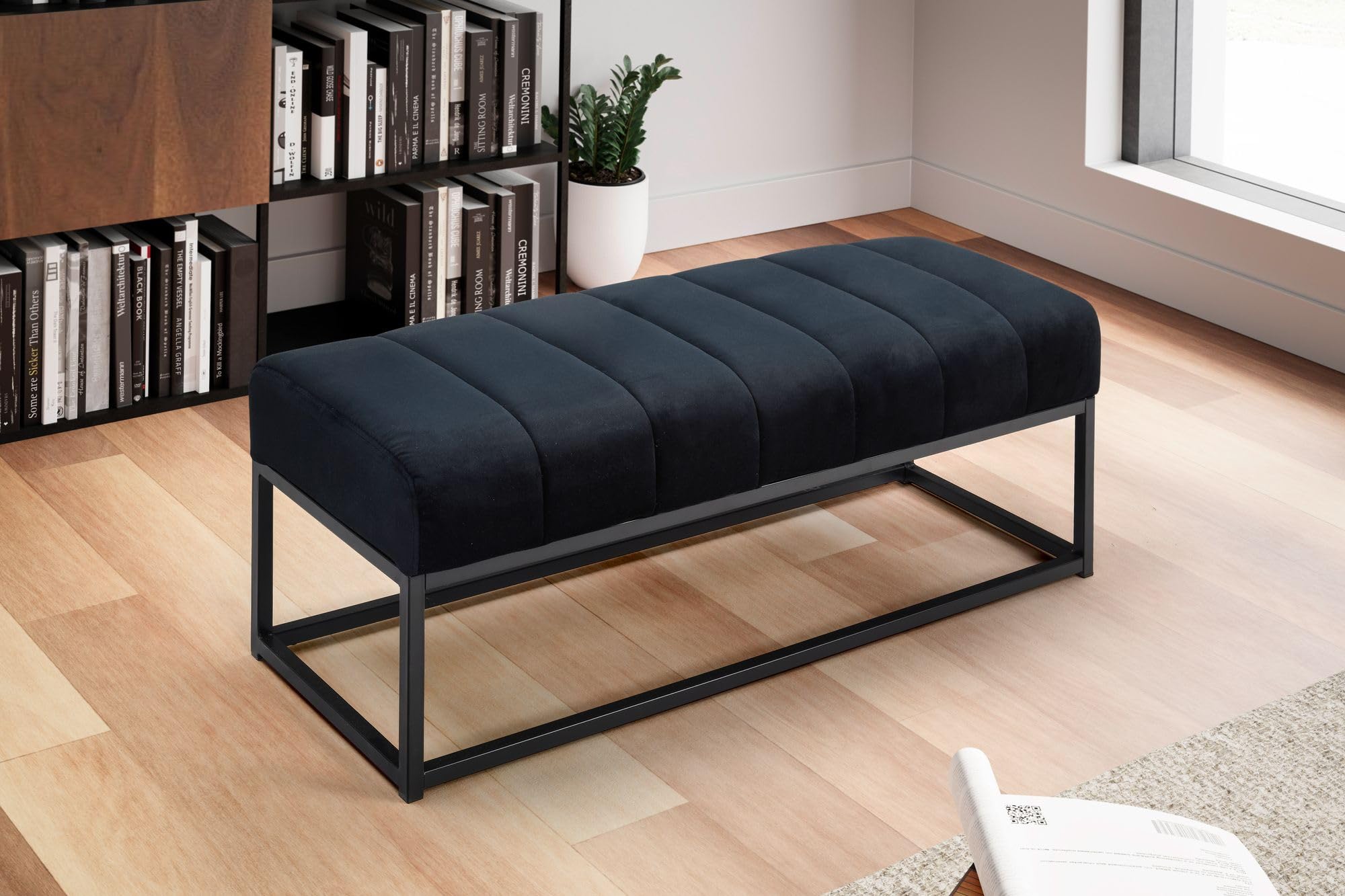 FineBuy Sitzbank 108x40x40 cm Samt Schwarz, Polsterbank