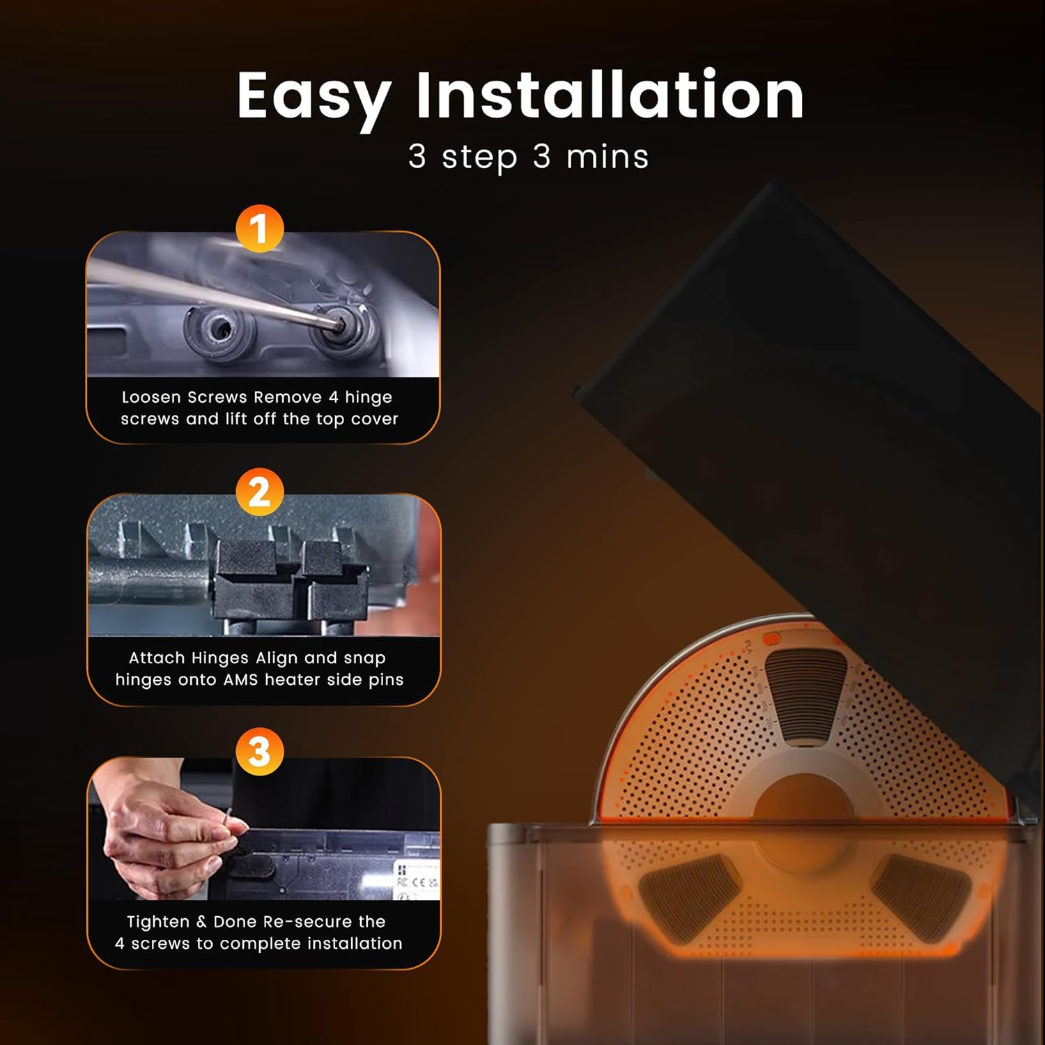 Sunlu AMS Heater Upgrade for Bambu Lab AMS Gen 1, Active Filament Dryer Attachment, Enables Drying While Printing, Prevents Wet Filament & Clogs, 70℃ Fast Heating, Easy Install (AMS Not Included)