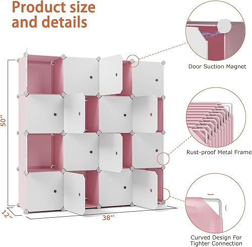 Miniatura 3 de GIMTRR Organizador de armario, almacenamiento de 16 cubos con puertas, organizadores de armario y estantes de almacenamiento, sistema de
