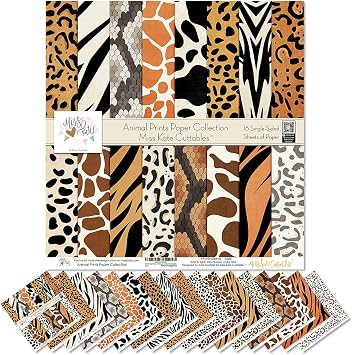 Pattern Paper Pack - Animal Prints - Scrapbook Premium Specialty Paper Single-Sided 12"x12" Collection Includes 16 Sheets - by Miss Kate Cuttables