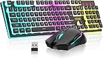 RedThunder K10 Clavier de jeu sans fil et Mouse Combo, RGB Rechargeable par défaut 3800mAh Batterie, clavier anti-ghosting + 7D 3200DPI Mice pour PC Gamer (Blanc)