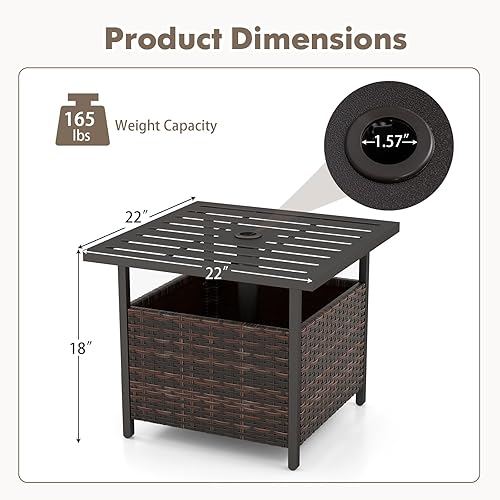 Miniatura 3 de LDAILY Mesa de patio con agujero para paraguas, 22 pulgadas de profundidad x 22 pulgadas de ancho, mesa de mimbre de ratán de polietileno, mesa de