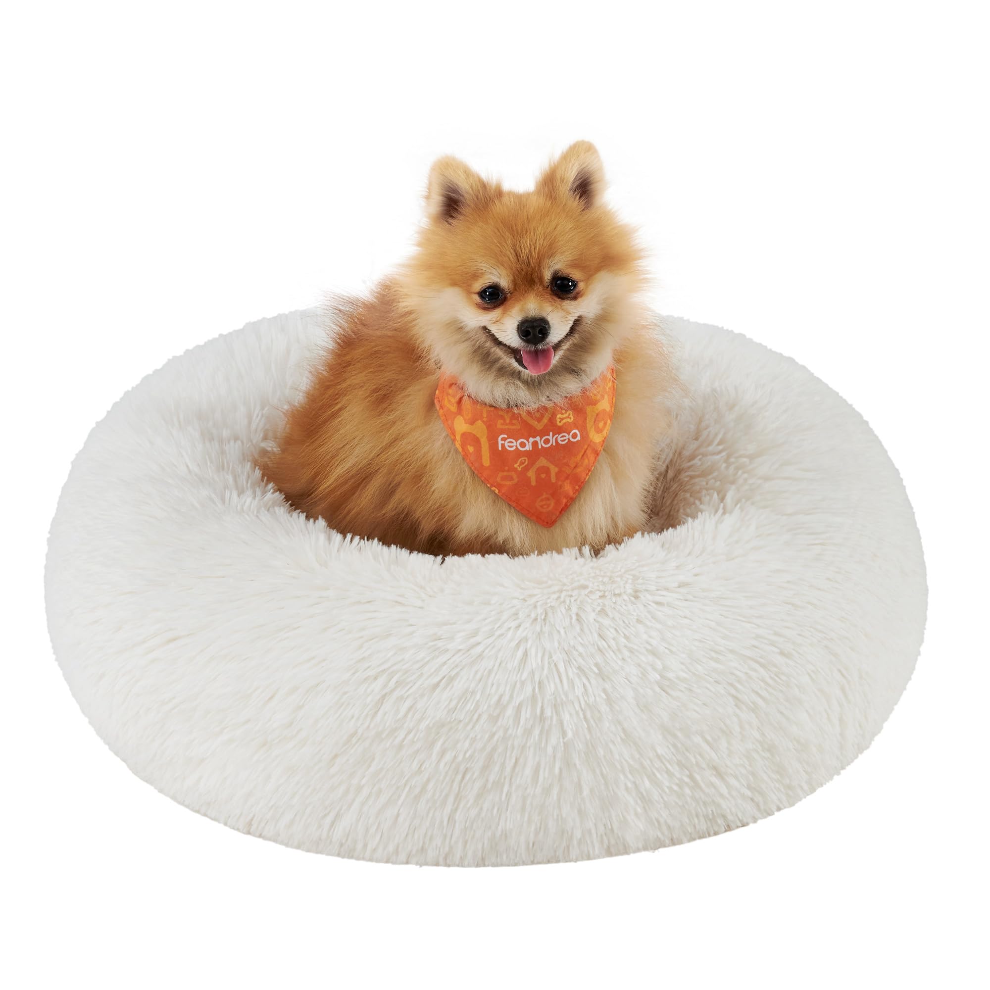 Feandrea Cuccia Cane Interno, Cuccia per Cani, Lettino per Animali Domestici a Ciambella, Cuscino Sfoderabile e Lavabile, Tappeto di Peluche, Diametro 60 cm, Bianco Nuvola PGW038W01