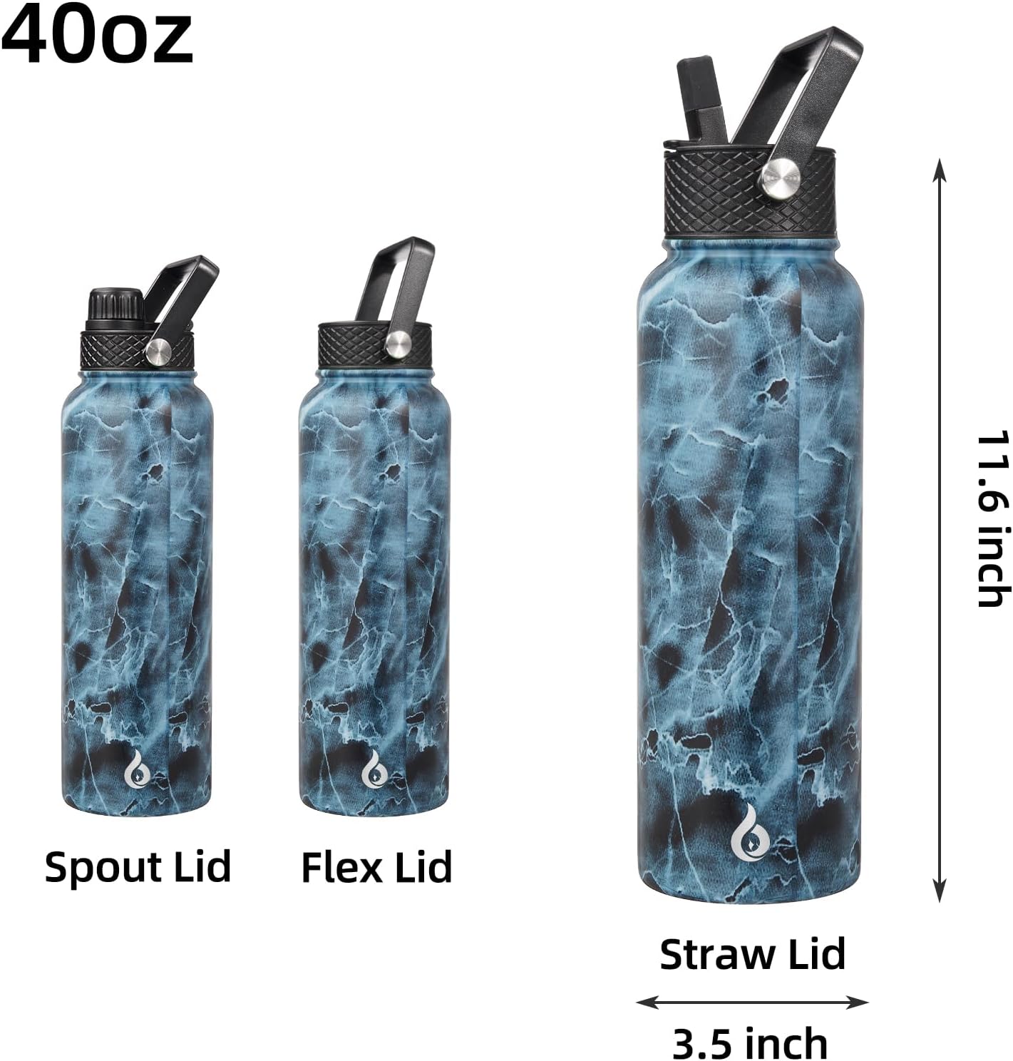 BJPKPK Insulated Water Bottles with Straw Lid, 40oz Stainless Steel Metal Water Bottle with 3 Lids, Reusable Thermo, Keep Cold Hot for Sports, Gym-Ocean - Image 2