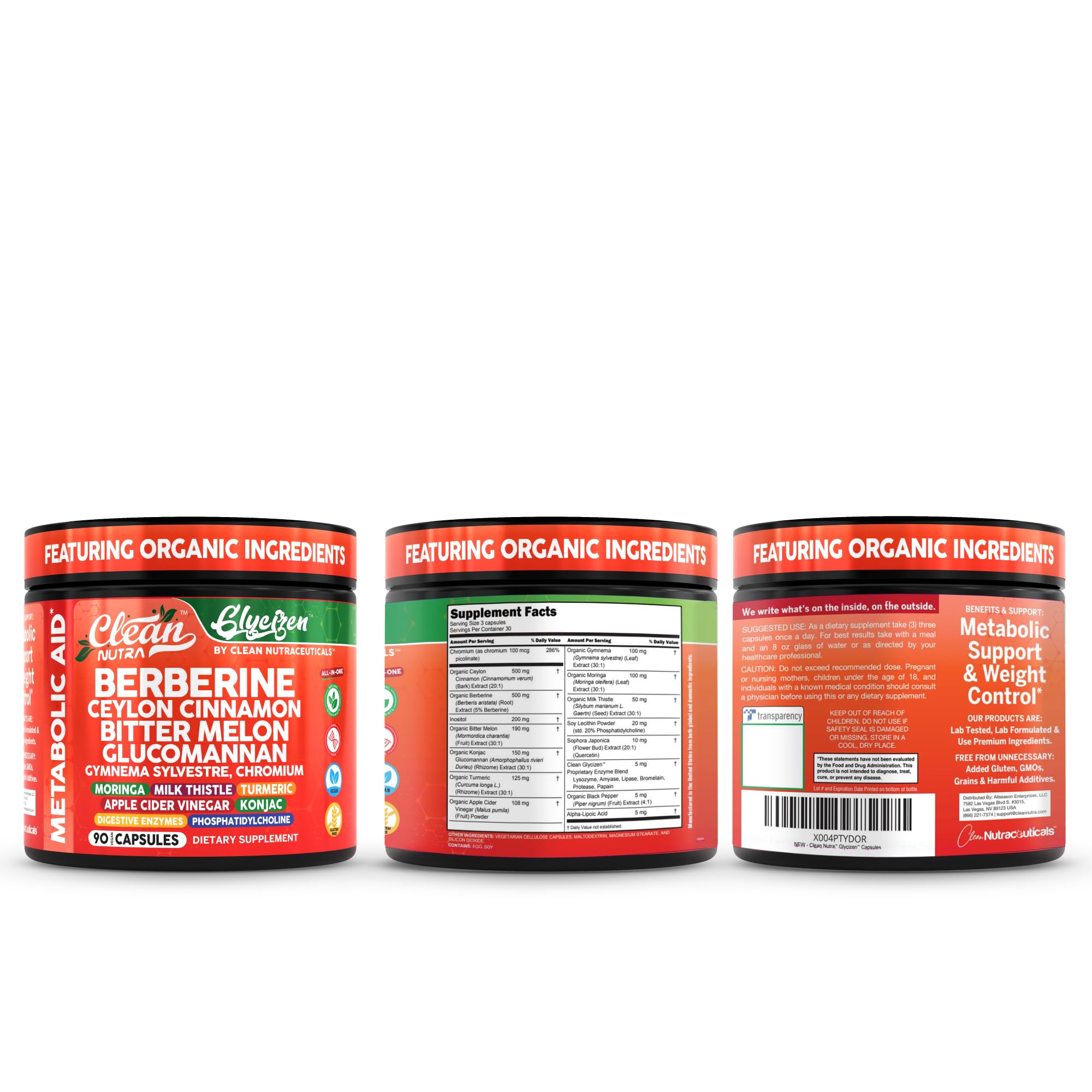 Clean Nutra Berberine and Ceylon Cinnamon Supplement Bitter Melon Glucomannan Gymnema Sylvestre Chromium Moringa Milk Thistle Turmeric Apple Cider Vinegar Digestive Enzymes Inositol Pills 90 Capsules