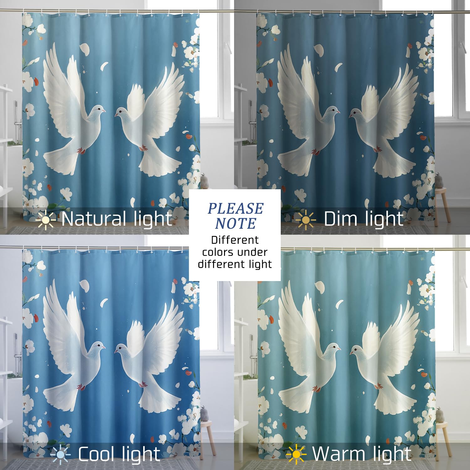 Cortinas De Ducha Para Baño, Cortina Floral De Pájaros Tropicales Para Duchas Y Bañeras, 55 X 72 Pulgadas De Largo, Ganchos Incluidos