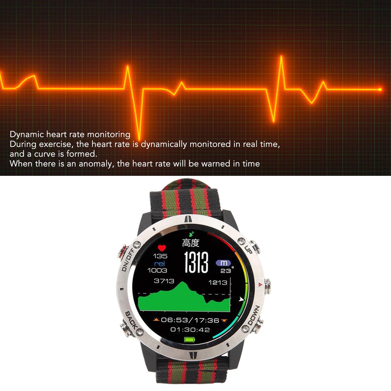 SIXRUN Reloj Inteligente Deportivo, Reloj Inteligente para Hombre Fabricado en Acero Inoxidable y Nylon, 4.0 con App para Montañismo