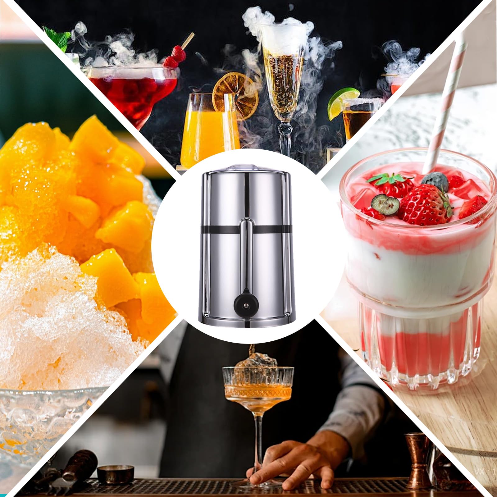 Manuel Broyeur à Glace, Machine à Glace Pilée Manivelle, Broyeur à Glace Manuel, Cocktails Slush Machine, Rasoir à Glace Portable à Manivelle avec Lames en Acier Inoxydable