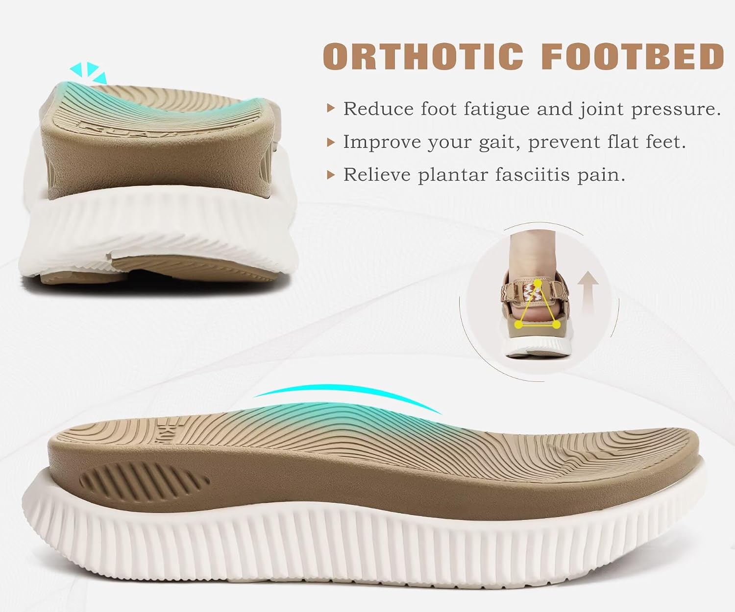 KuaiLu Womens Comfort Walking Sandals Plantar Fasciitis Arch Support Orthopedic Sport Recovery Thick Athletic Cushioned Outdoor Sandles Travel Vacation Camping Adjustable Strap Casual Slides