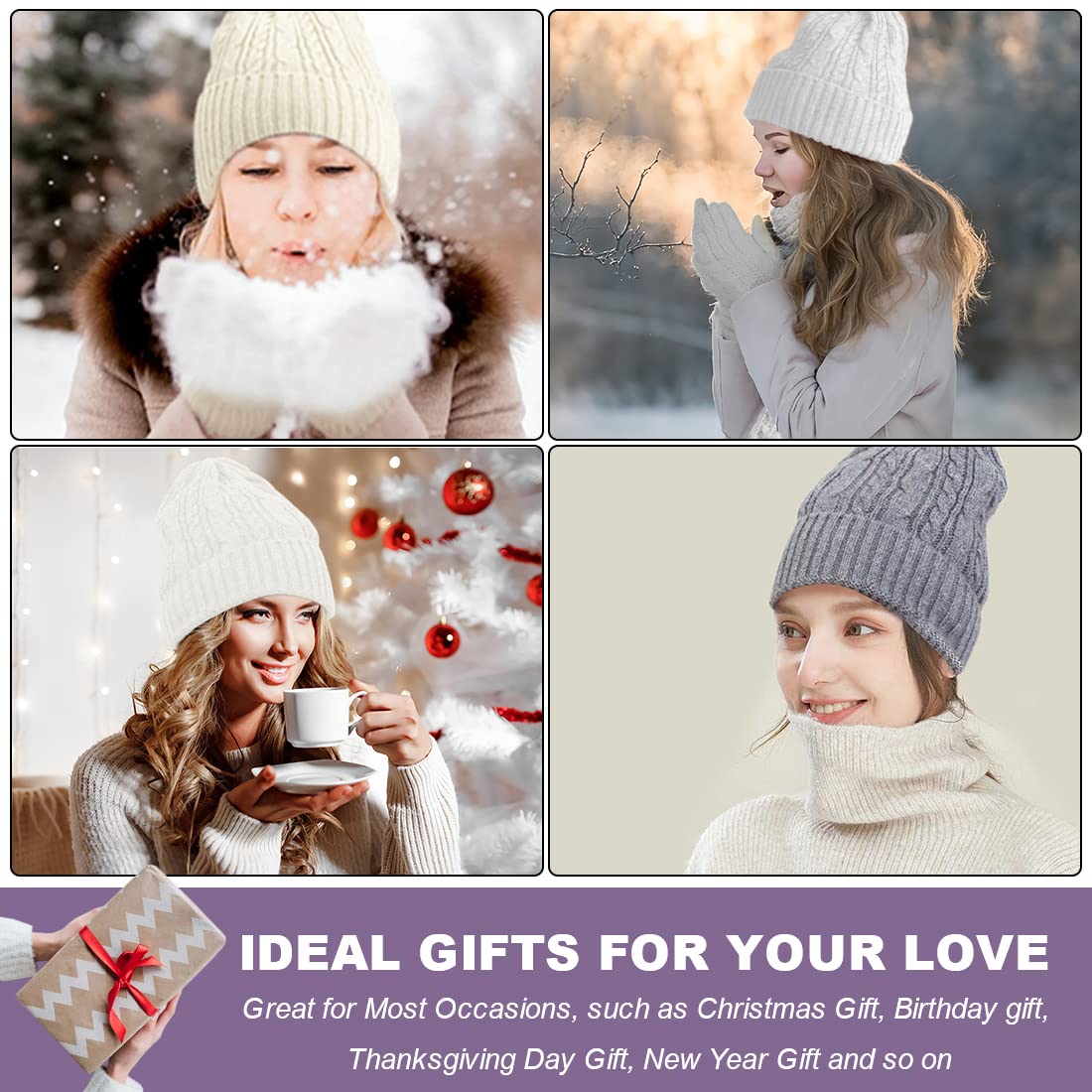 Warmiehomy Set de Bufandas y Guantes y Sombreros de Invierno, 3 Piezas Conjunto de Gorros y Estolas Guantes de Punto, Suave Cálido, para Mujer Hombre Adultos y Niños