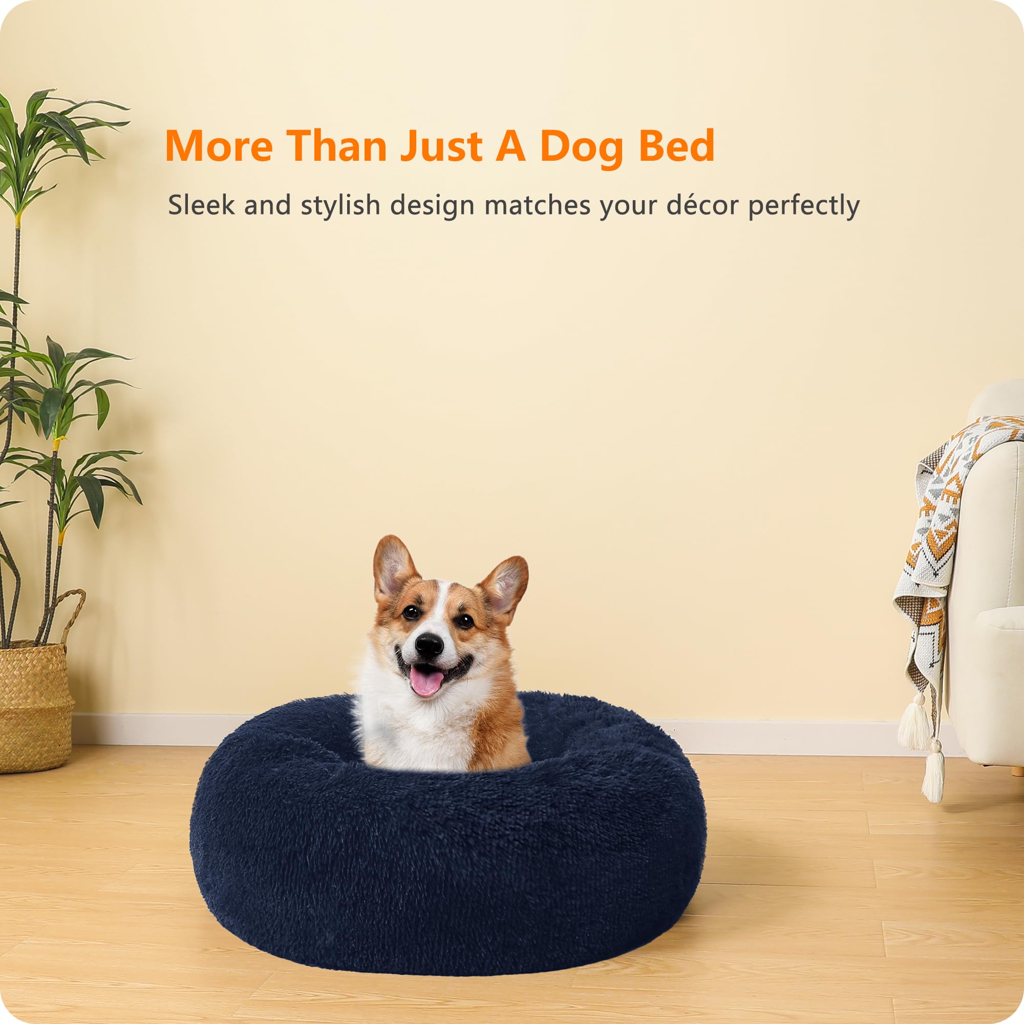 HMTOPE Orthopedisch hondenbed, rond, hondenkussen, hondensofa, kattenbed, donut, knuffelige hondenmand, wasbaar, diameter 100 cm, zwart