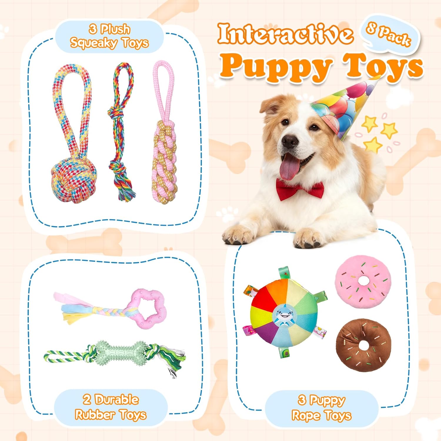 Puppy Play Gym with 8 Hanging Toys – Removable Dog Enrichment Playground, Indoor Jungle Gym & Activity Center for Small Dogs, Adjustable PVC Frame with Bungee Straps and Squeaky Toys