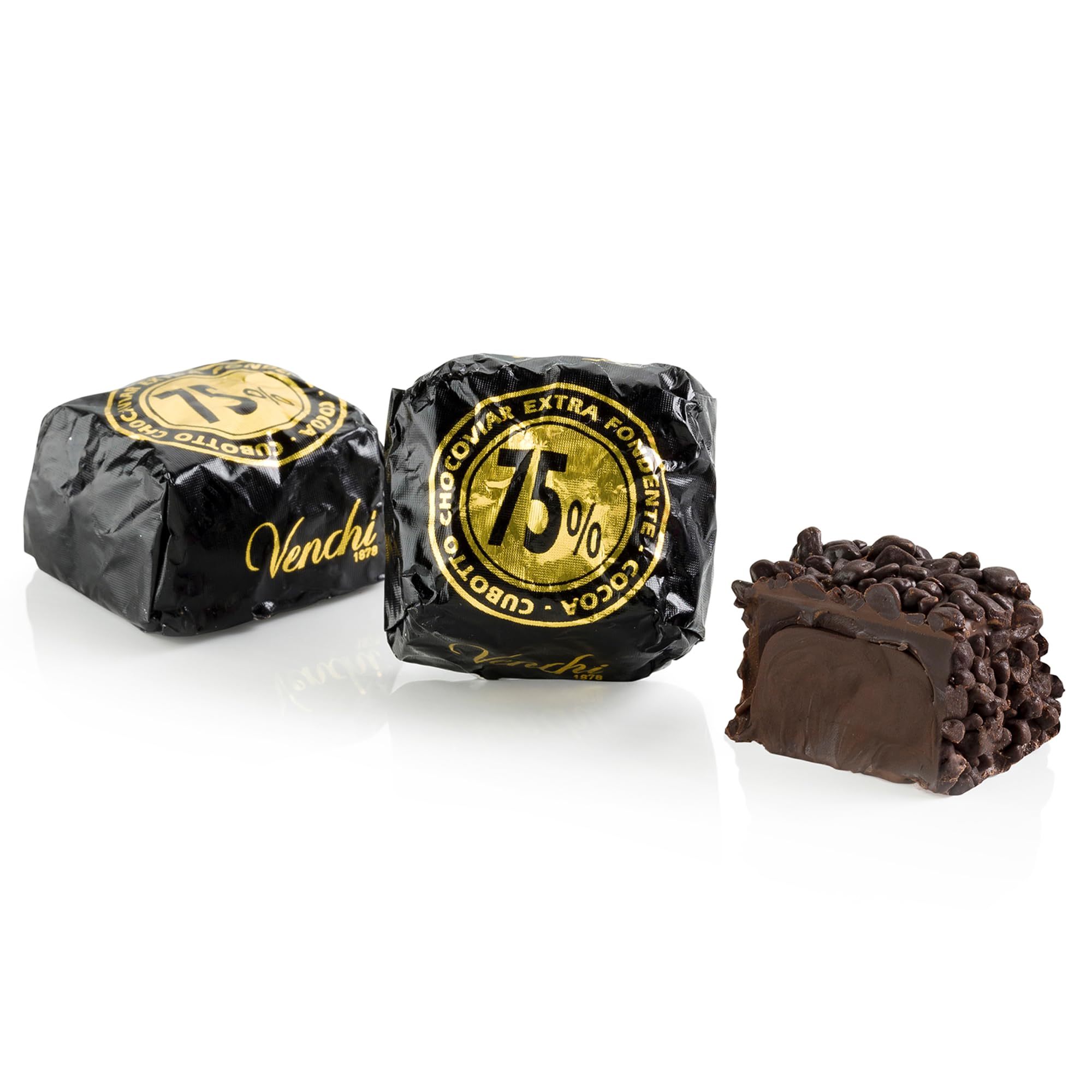 Venchi - Cubotto Chocoviar 75% - Cioccolatini ripieni di Cuor di Cacao con Cioccolato Extra Fondente e granella - Confezione da 1 kg - Vegano - Senza Glutine