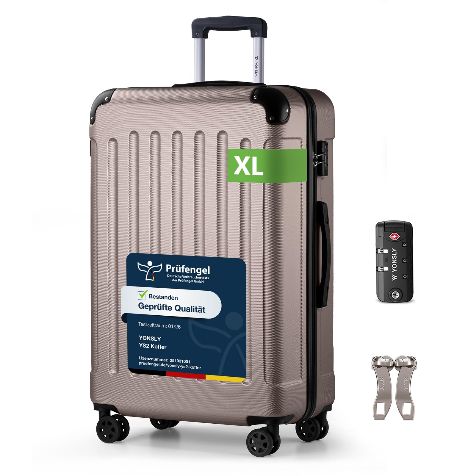 YONSLY Trolley Koffer Set, Reisekoffer, Rollkoffer Handgepäck, Kabinkoffer Suitcase, Gepäckset mit 360° Rollen, Hartschalenreisekoffer, Zahlenschloss, Gummigriff