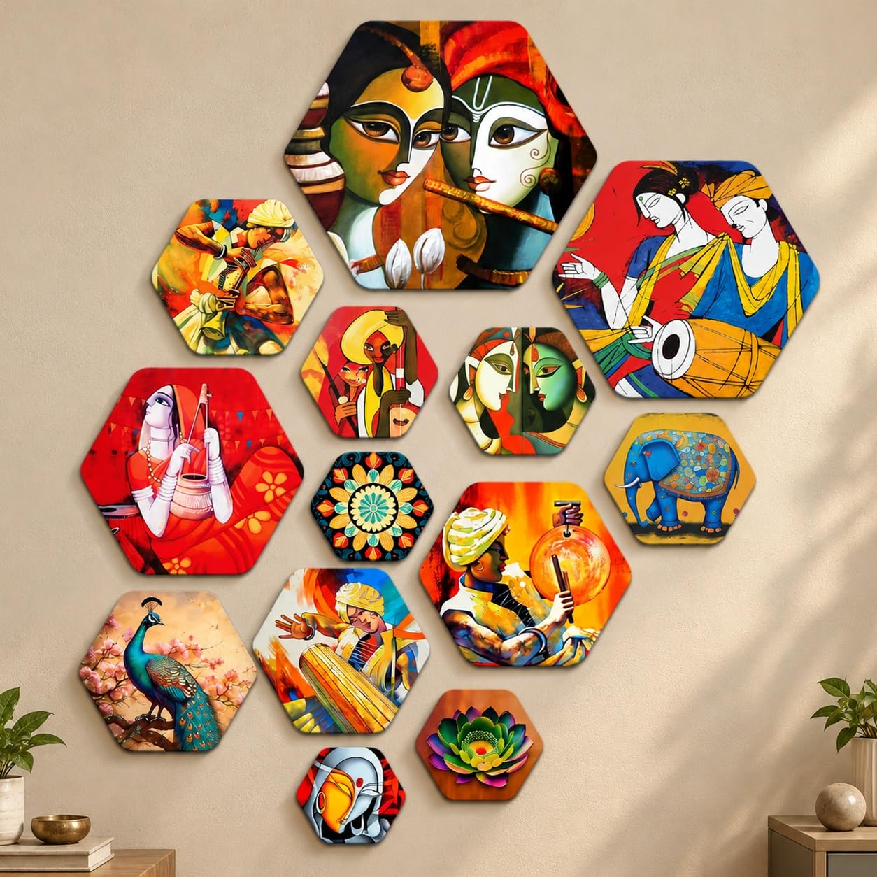 Artvibes Mandala Pattern Hexagon Shape MDF Wooden Wall Decor -15 Artvibes Mandala Pattern Hexagon Shape MDF Wooden Wall Decor -15