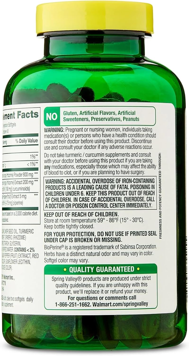 SUREFECT Spring Valley Extra Strength Turmeric Curcumin Complex with BioPerine - 90 Vegetarian Softgels with Organizer