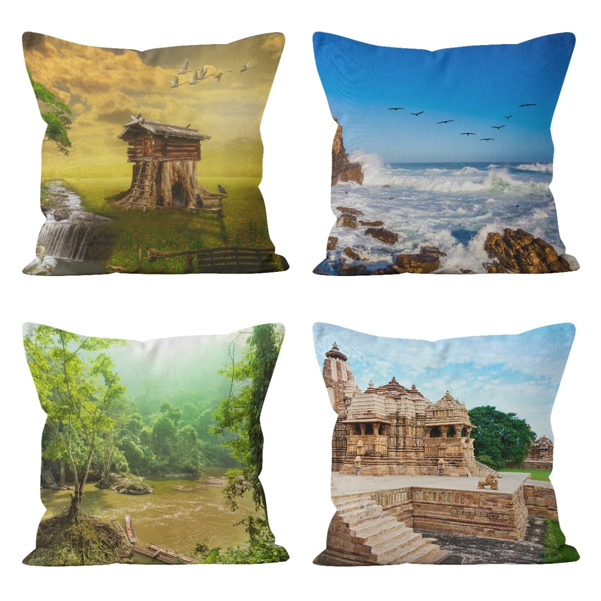 Housse de coussin de salon de jardin en lin CEVAN, lot de 4 taies rectangulaires 50x50cm