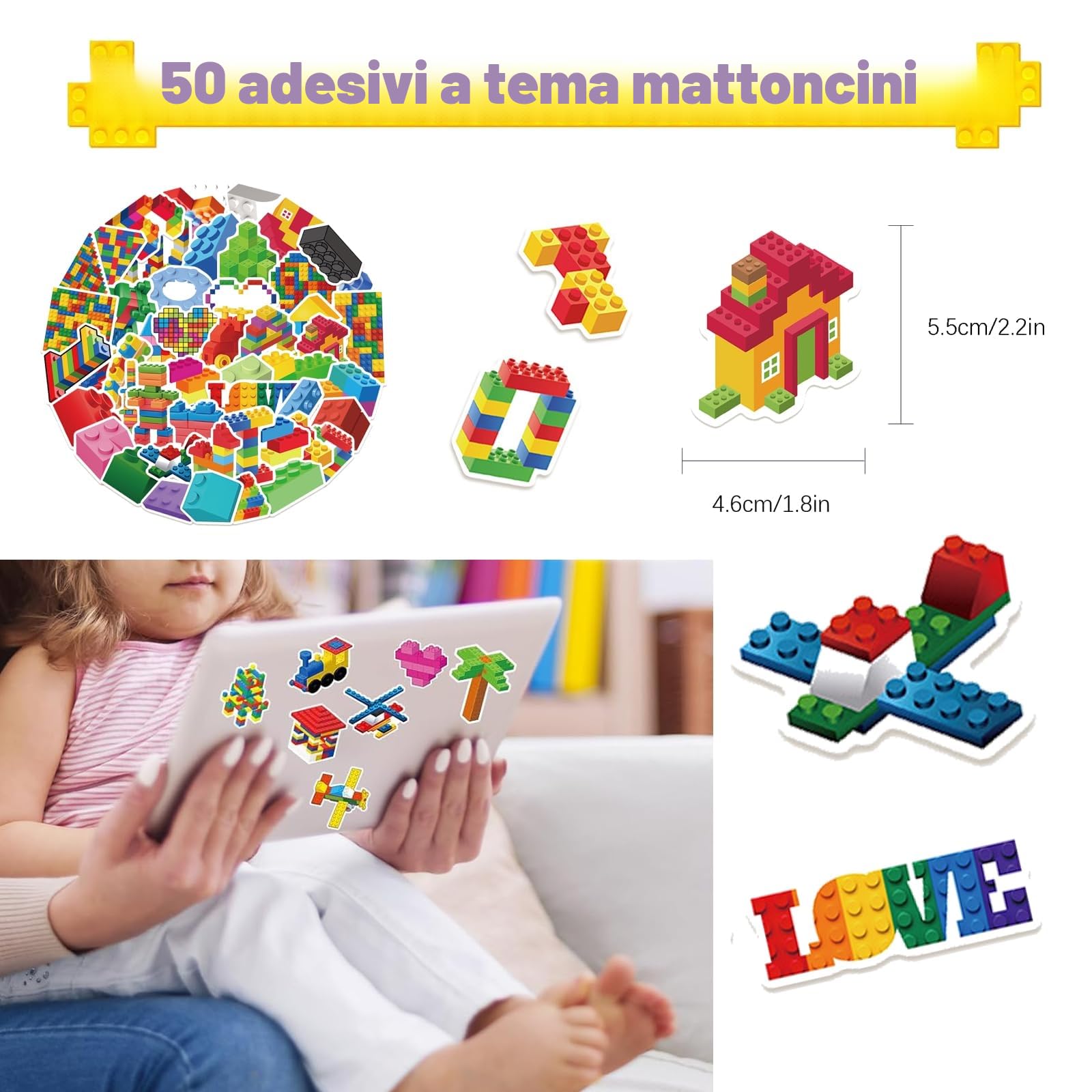 Eymobad Confezione da 86 Sacchetti per Festa con Mattoncini, Sacchetto per Festa di Compleanno per Bambini, Portachiavi con Mattoncini, Braccialetto a Scatto, Adesivi, Sacchetti per Festa per