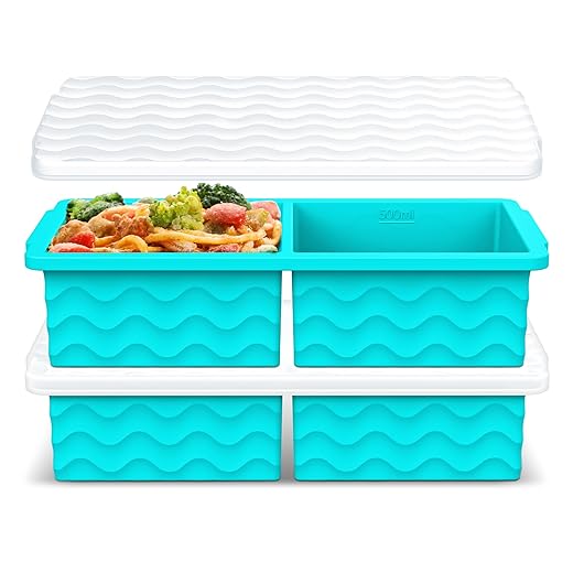 Silicone Freezer Tray with Lid – 2-Cup Soup Freezer Container Molds, Large Ice Cube Trays for Freezing Soup, Sauce & Broth, Meal Prep & Food Storage – Oven & Dishwasher Safe, 2-Pack