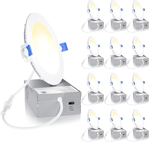 Vista 17 de Ensenior Paquete de 12 luces LED empotrables de 4 pulgadas, regulable, blanco transparente de 6000 K, 750 lm de alto brillo, 9 W 120 V, 2 pines