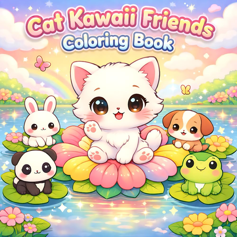 Cat Kawaii Friends Coloring Book: Cute & Cozy Coloring Pages for Kids