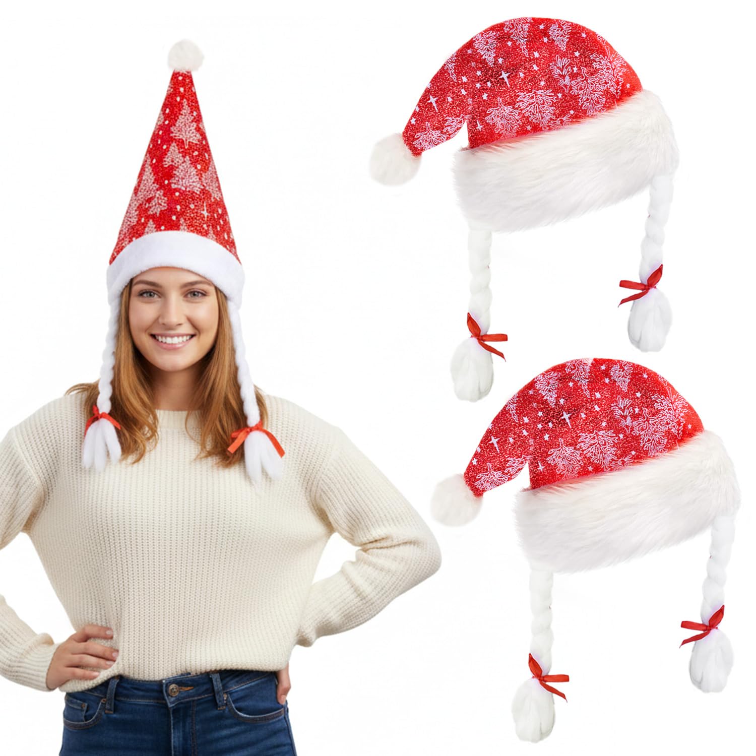 TIED RIBBONS Christmas Caps Set of 2 Santa Claus Sparkle Caps (Red, 24 Inch x 11 Inch) for Birthday, Tree Holiday Costume Party Hats, Santa Cap for Adults Kids Christmas Decorations Items Ornaments TIED RIBBONS Christmas Caps Set of 2 Santa Claus Sparkle Caps (Red, 24 Inch x 11 Inch) for Birthday, Tree Holiday Costume Party Hats, Santa Cap for Adults Kids Christmas Decorations Items Ornaments