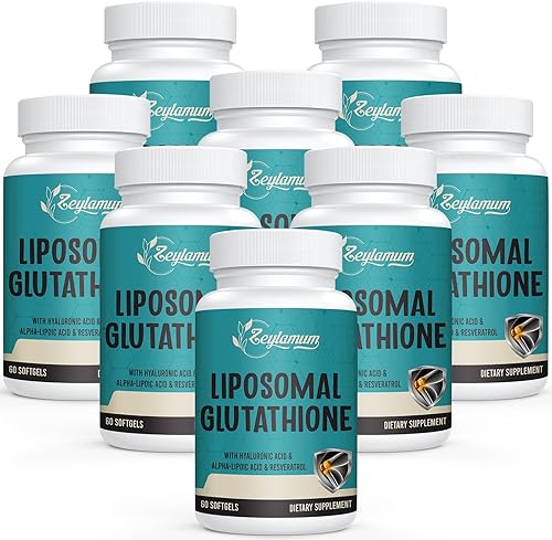Miniatura 8 de Cápsulas blandas de glutatión liposomal de 2400 MG, máxima absorción, forma activa L-glutatión reducido (GSH), con ácido hialurónico, resveratrol,
