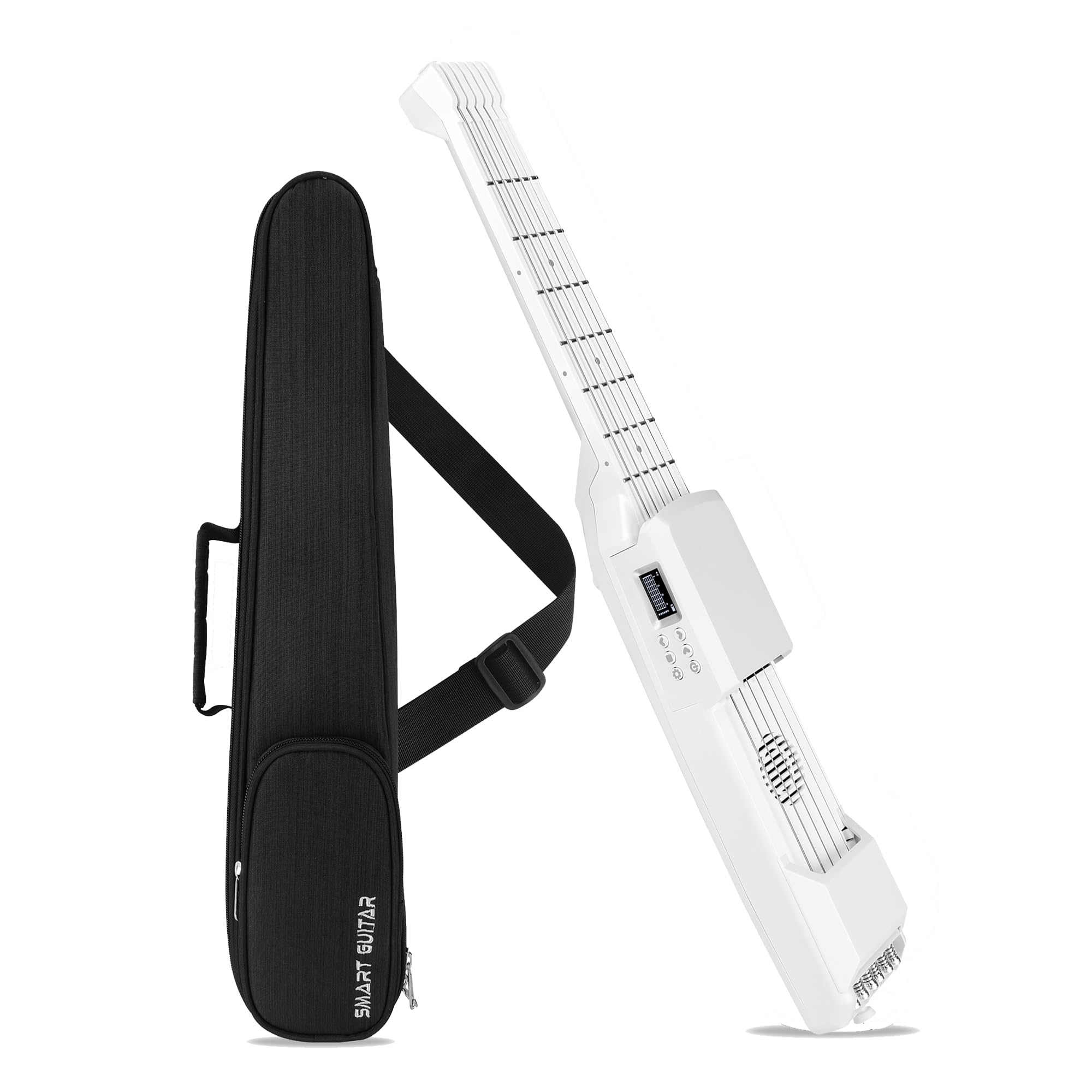 USB Charging Smart Acoustic Electric Travel Chord Practice Portable Guitar Neck for Beginner AI LCD (WHITE)