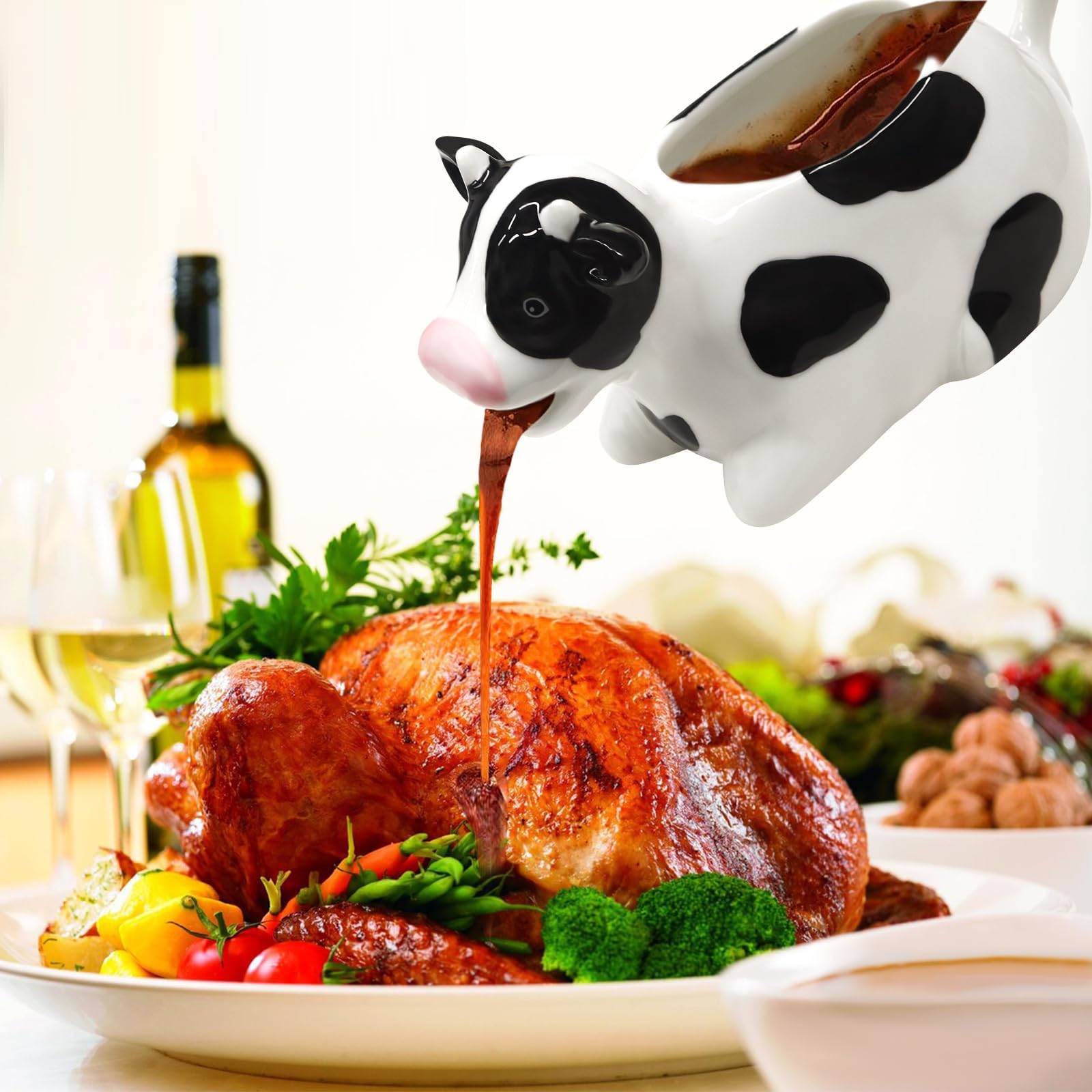 Amazon.com: 陶瓷肉汁船,11 盎司/300 毫升白色肉汁船牛奶牛醬汁壺,光滑手柄- 非常適合沙拉醬、肉湯、奶油、牛奶-  適合您廚房的獨特藝術品: