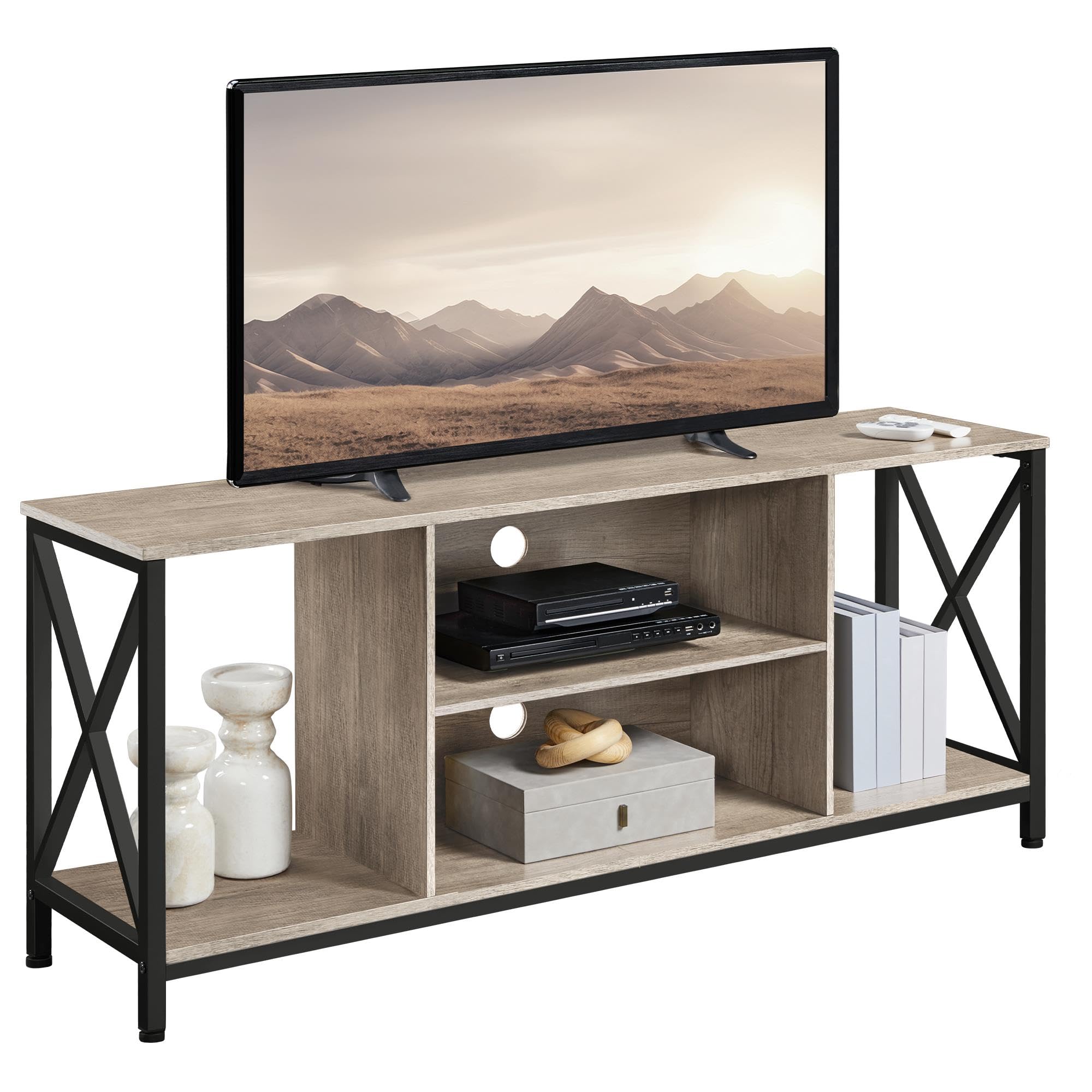 Yaheetech TV Stand for TVs up to 65 Inch, 55 Inch Entertainment Center with Storage, Wood TV Console with Shelves for Living Room, Gray
