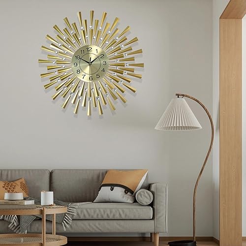 Miniatura 8 de Relojes de pared grandes para decoración de sala de estar, reloj de pared moderno dorado silencioso que funciona con pilas, sin tictac, para