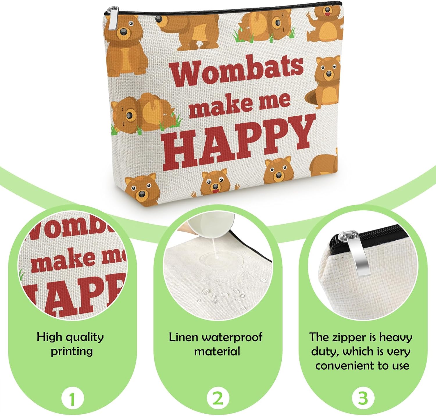 Wombats Makeup Bag Friendship Gift for Women Wombat Lover Cosmetic Bag Birthday Christmas Graduation Present for Bear Lover Friend Sister Daughter Travel Pouch Thank You Present for Animal Lovers - Image 3