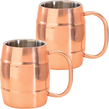 Sherpani Double Walled Copper Plated Moscow Mule Mug, 14 oz Set of 2