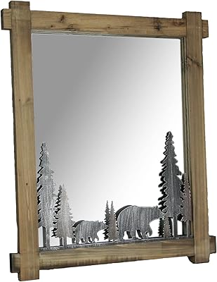 Things2Die4 26 Inch Black Bears Wood and Metal Wall Mirror Decorative Forest Bathroom Decor, Brown, One Size