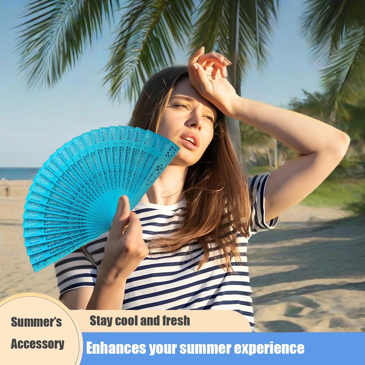 Foldable Hand Fan & Wooden Fans Handheld - 2-Pack Chinese Vintage Folding Fans with Sandalwood Scent, Hollow Carving for Wedding/Birthday Party Favors, Photography Props, Home Décor (Light Green)