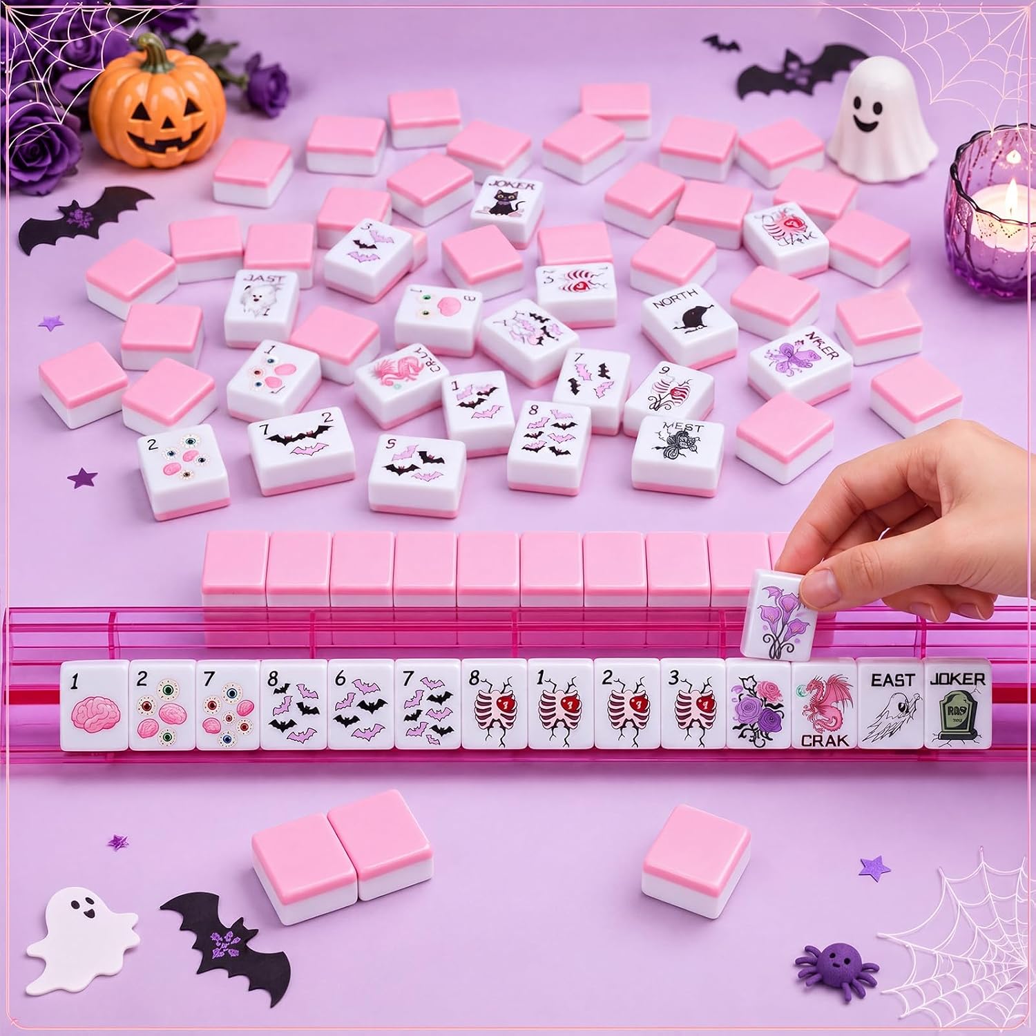 Halloween American Mahjong Set 160 Tiles, Halloween, Pink image 5