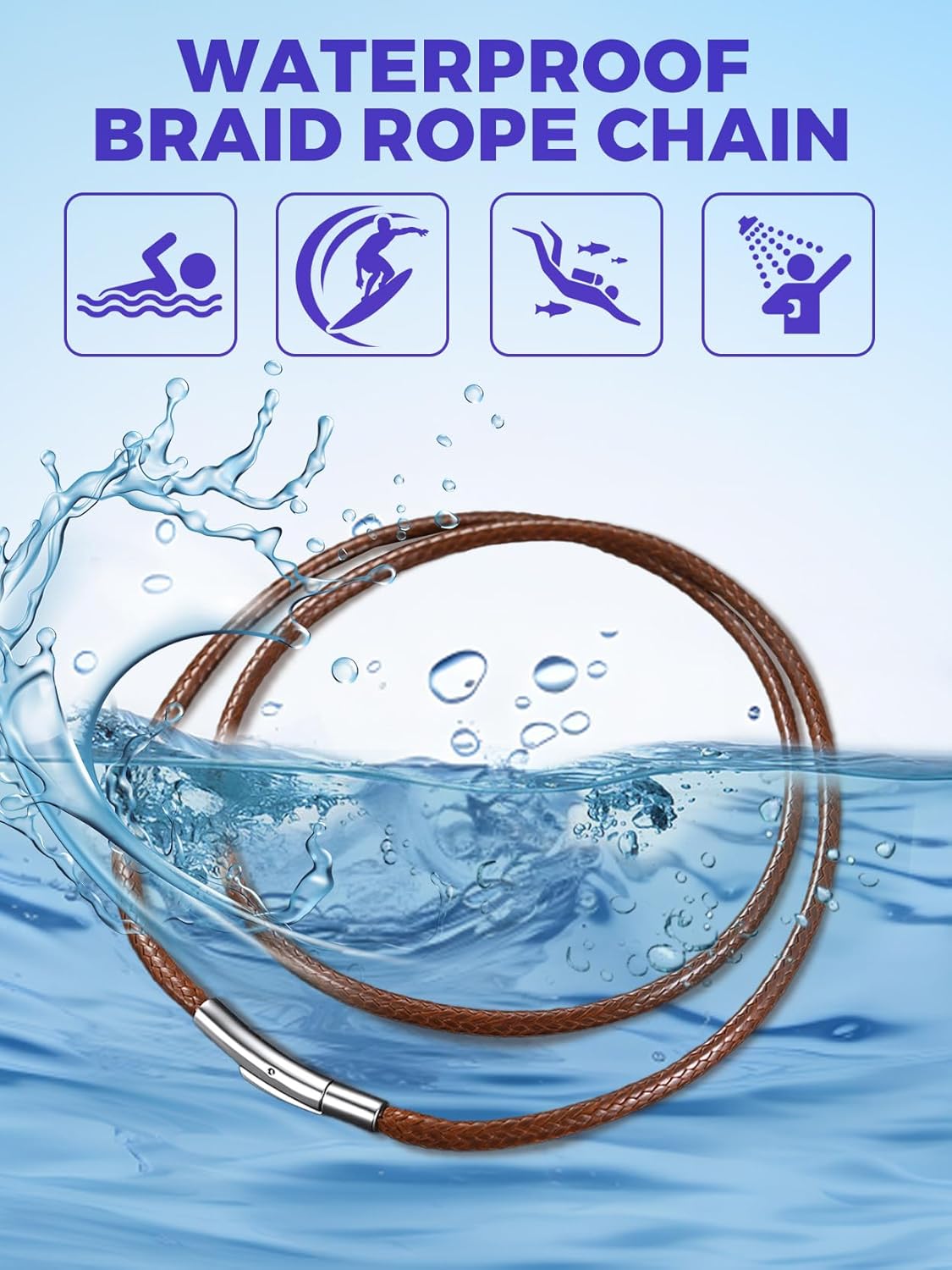 Richsteel Black/Brown Braided Wax Rope Necklace for Men Women 2/3mm Wide Leather Necklace with Customizable Stainless Steel Clasp Waterproof (with Gift Box) - Image 4