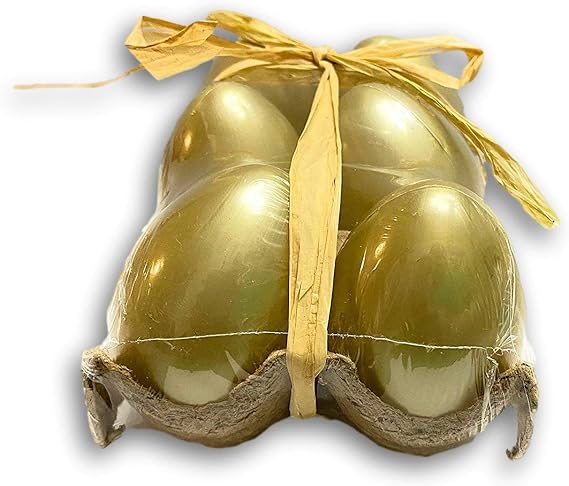 Golden Eggs in Crate with Raffia - 6 Count