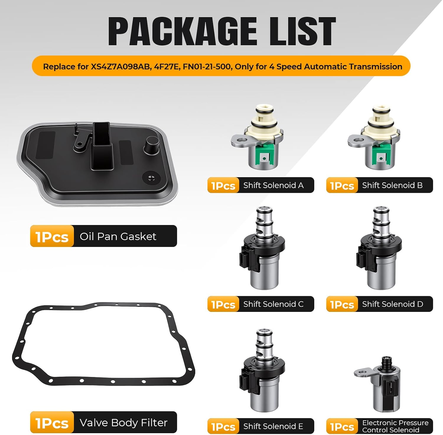 Transmission Solenoid Kit with Governor Pressure Sensor Filter Gasket Compatible with Mazda Protege 3 5 6 1999-2010 for Ford Focus Transit Connect 2000-2013 Replace XS4Z7A098AB 4F27E FN01-21-500
