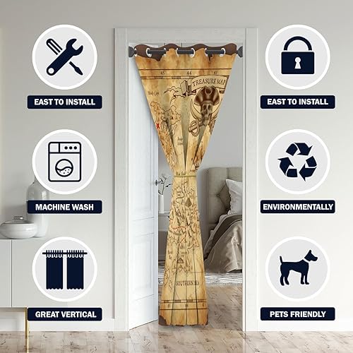 Miniatura 9 de Cortinas de puerta náutica para puertas, velero, isla pirata, barco, aventura, mar, cortina opaca para dormitorio de niños, armario, ojales,