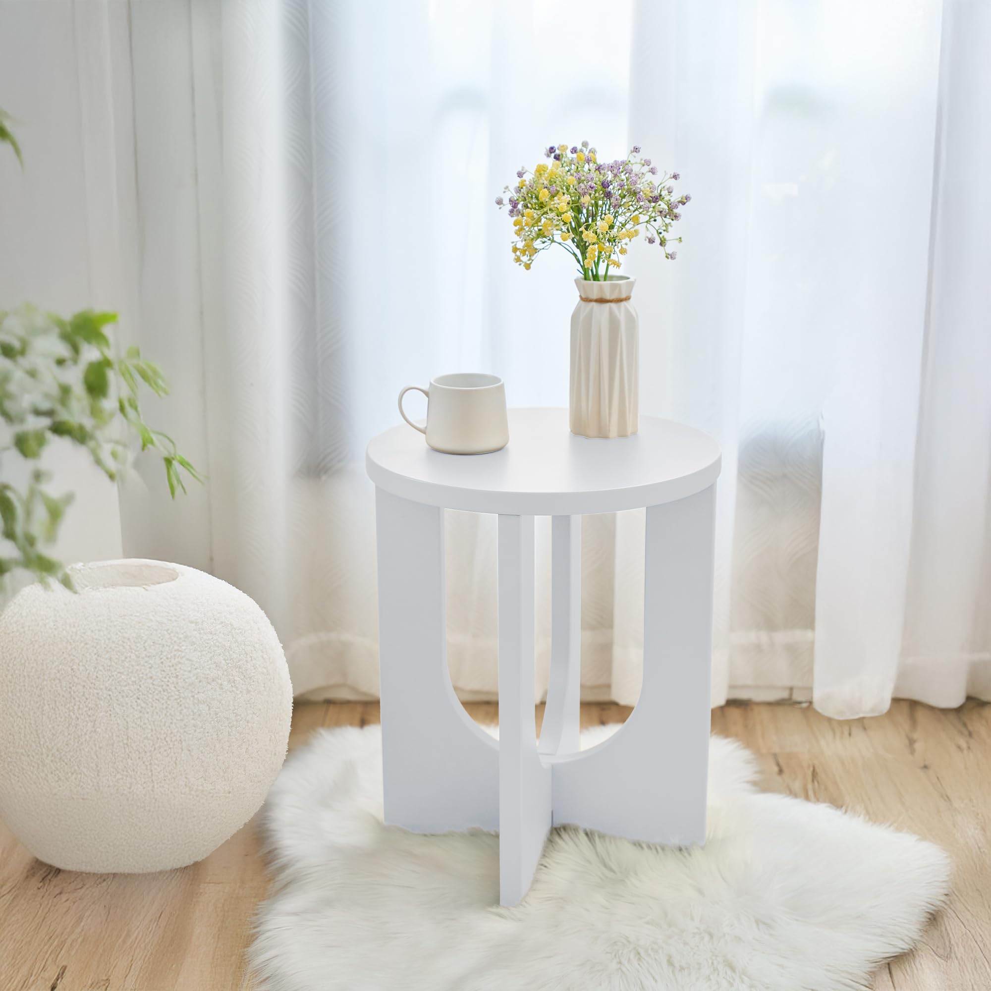 [en.casa] Table d'Appoint Polyvalente Petite Table Basse Design Exceptionnel Bout de Canapé Support de Plantes Chevet pour Salon Chambre Bureau Entrée MDF 50 x 40 cm Blanc